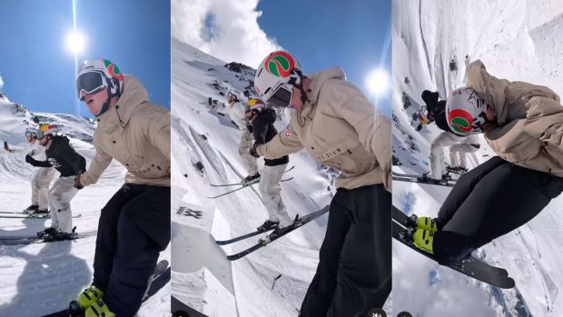 Saksikan: Tiga Pemain Ski Melakukan Flip Depan Sambil Berpegangan Tangan Dalam Video Memukau