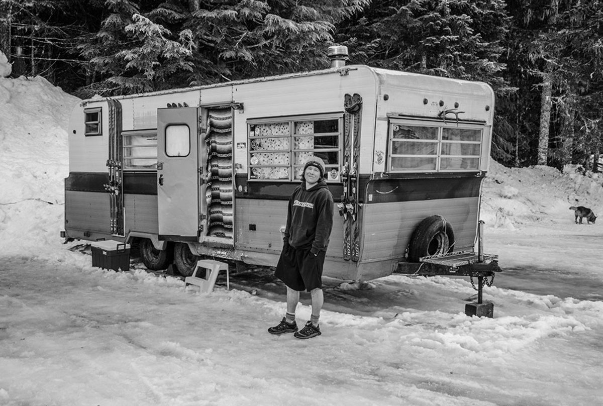 Steve Fratella and his trailer, regulars in the Crystal Mountain B Lot. PHOTO: Matt Small