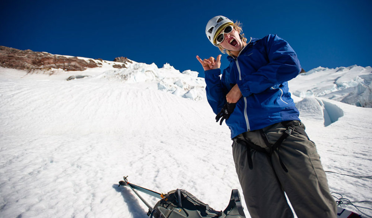 Jonesing Joe Hamman on his way up the Fuhrer Finger, Mount Rainier. PHOTO: Garrett Grove