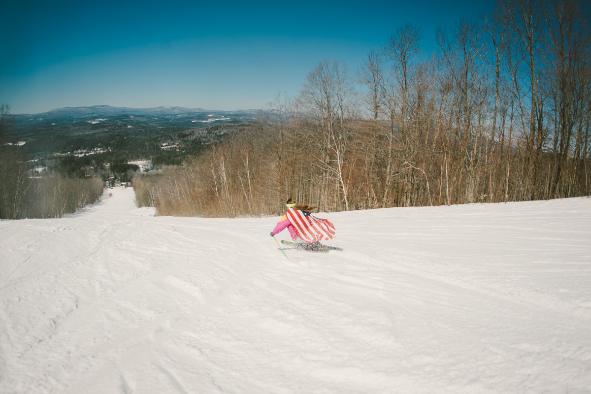 Matt Cote celebrating the American skier on closing day at Magic Mountain, Vermont. Let the countdown to opening day begin. PHOTO: Justin Cash