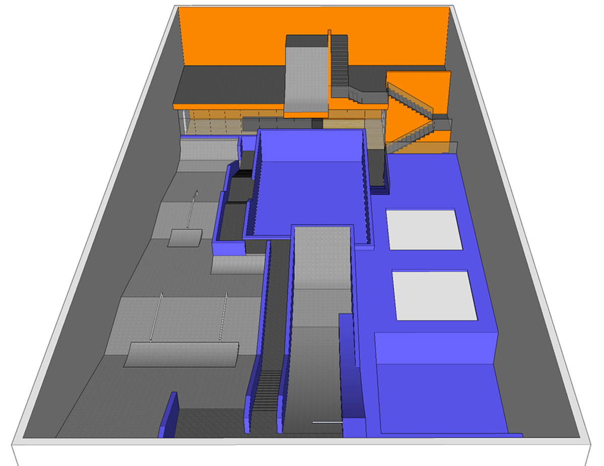 First sketches for the floorplan of The Lab, a proposed indoor ski facility in Boston.