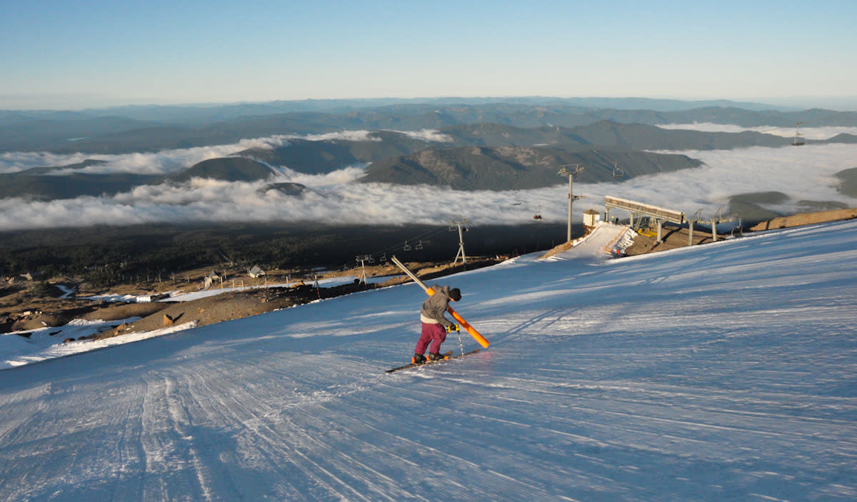 First on the hill gets the August sunrise on the Palmer snowfield. PHOTO: Ethan Stone