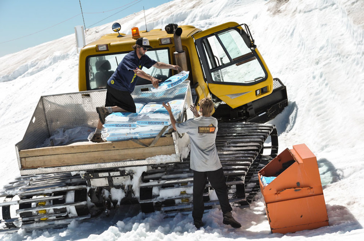 Loading up a salt bin for the next day's operation. PHOTO: Ethan Stone