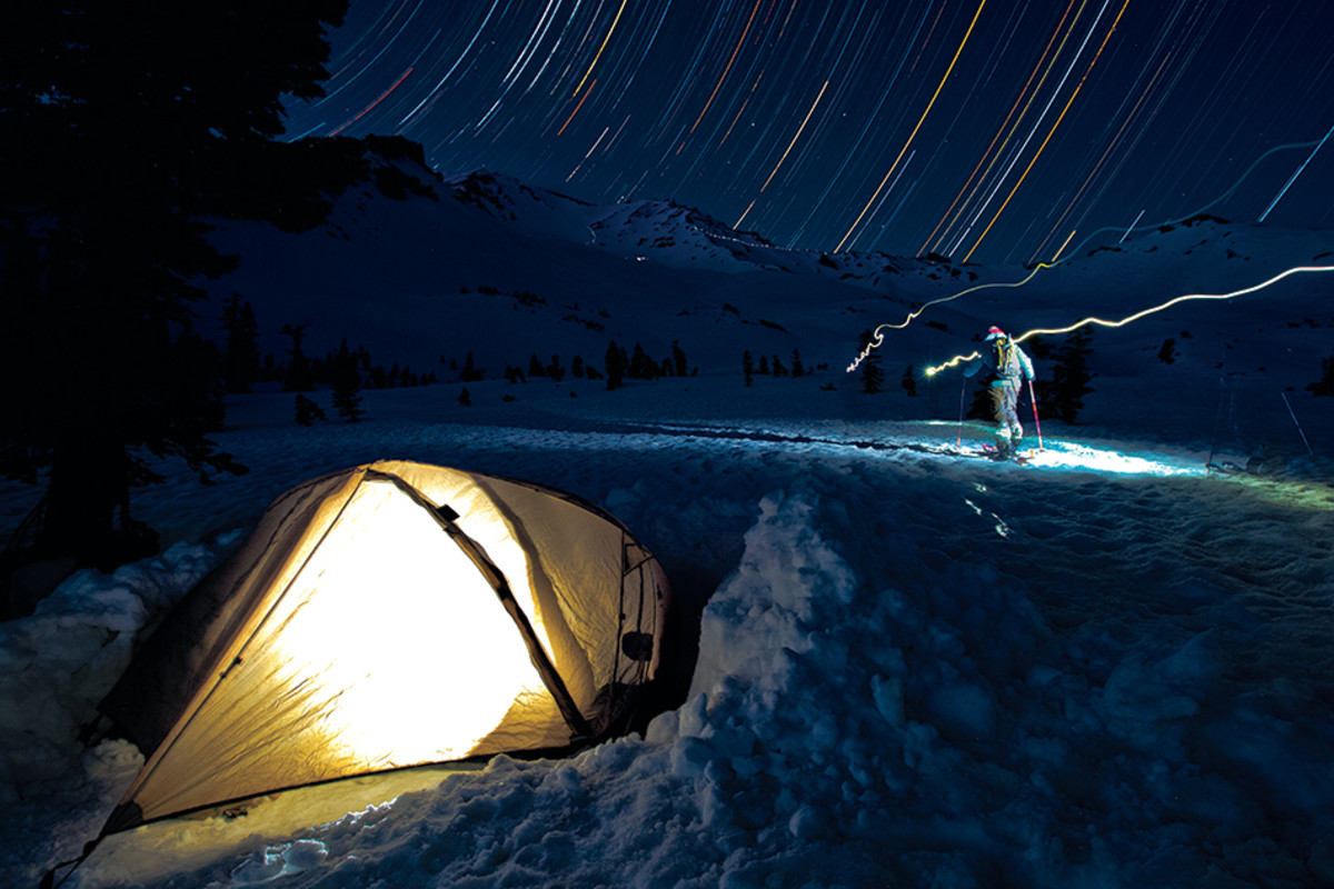 Light, stars, solo. Molly Baker and Zack Giffin on Mount Shasta. PHOTO: Grant Gunderson