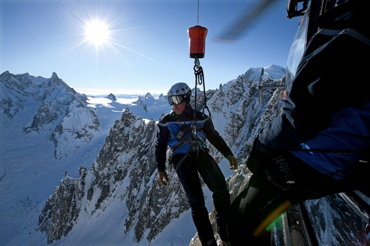 Whether it's hanging out of an airplane, or slipping into a crevasse, the rescuers in Chamonix are nothing short of creative. PHOTO: David Rastouil
