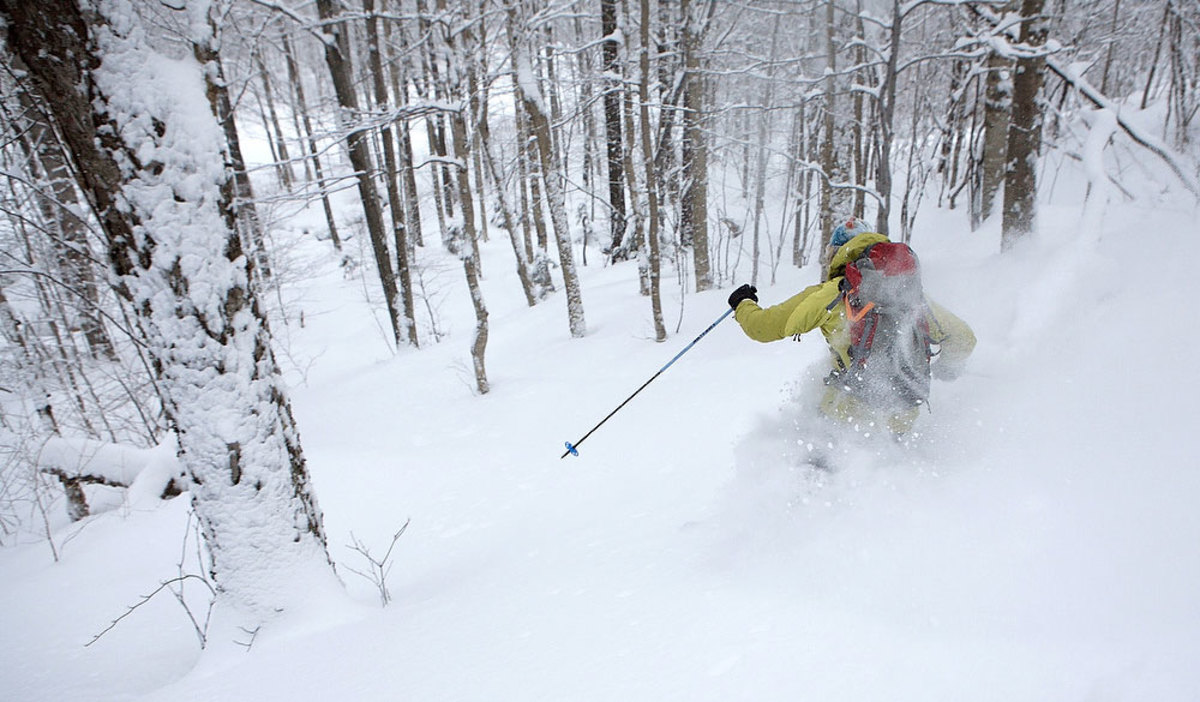 Emily Johnson says thanks for the perfectly spaced glades in Vermont's Green Mountains. PHOTO: Brian Mohr/EmberPhoto