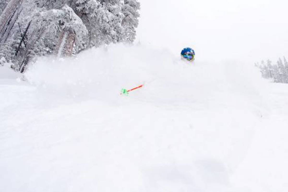Drew Rouse takes first turns on the Highline area of Vail Mountain following the recent storm cycle. PHOTO: Daniel Milchev/Vail Resorts.