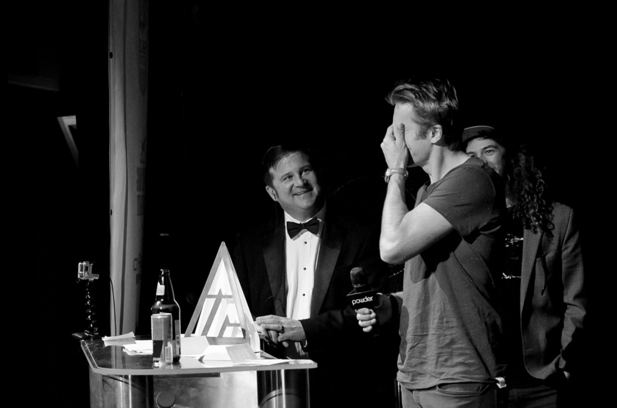 Cody Townsend accepts the honors for Best Male Performance last Friday at the Powder Awards. PHOTO: Powder Awards