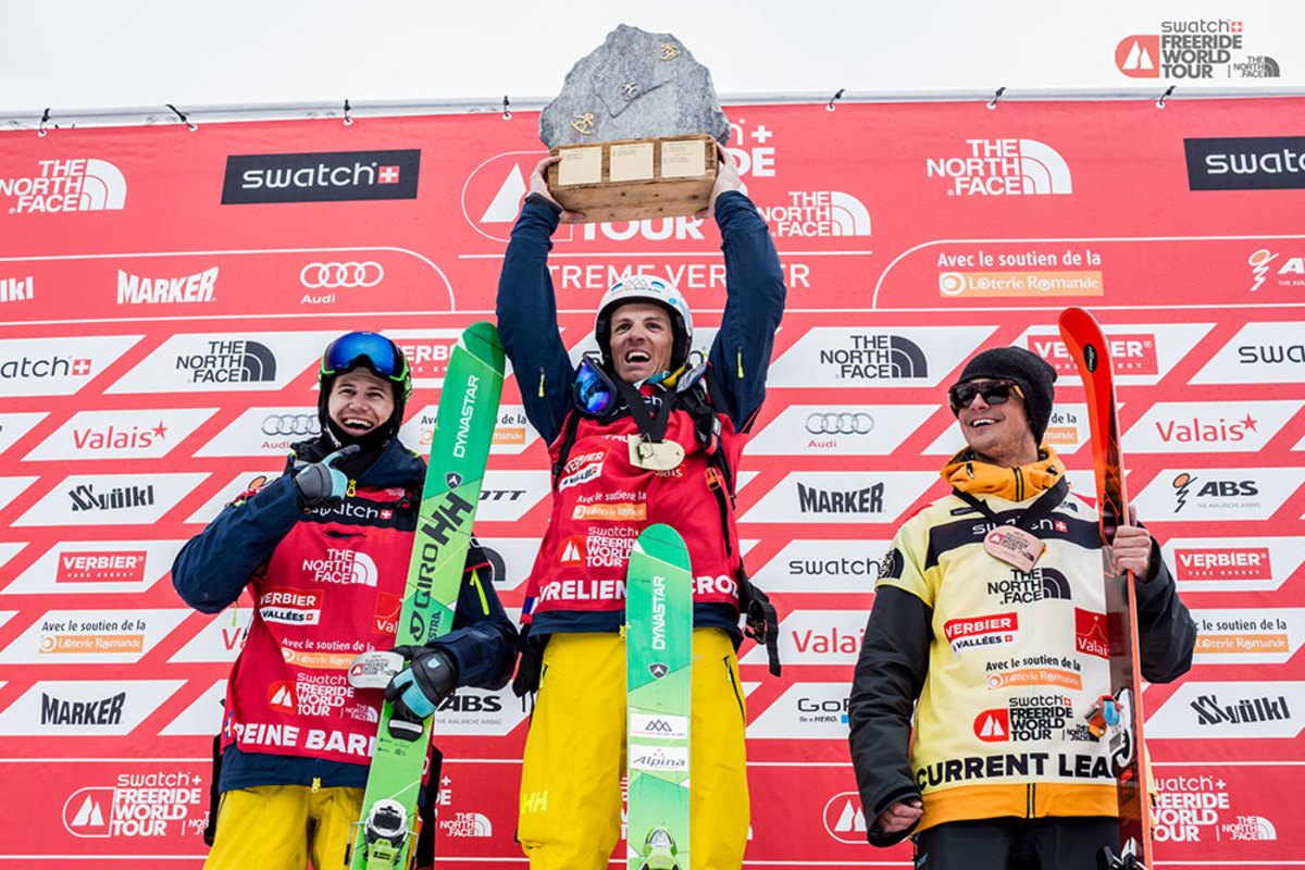 Aurélien Ducroz took the top spot on the podium, with Reine Barkered placing second and George Rodney coming in third. PHOTO: Jeremy Bernard/FWT