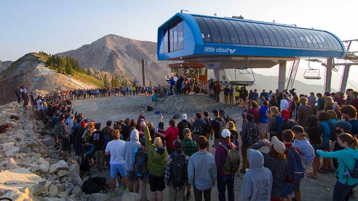 Hundreds gathered at the top of Snowbird to pay their respects to Matt Heffernan, who passed away on August 15th in a cliff-jumping accident. PHOTO: Noah Wetzel