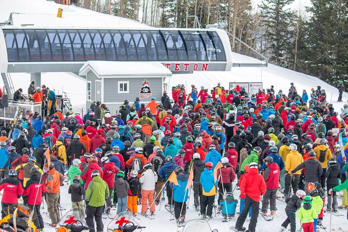 A crowd gathered on a Sunday morning in December to say grace and ride the new Teton lift. PHOTO: Courtesy of Jackson Hole