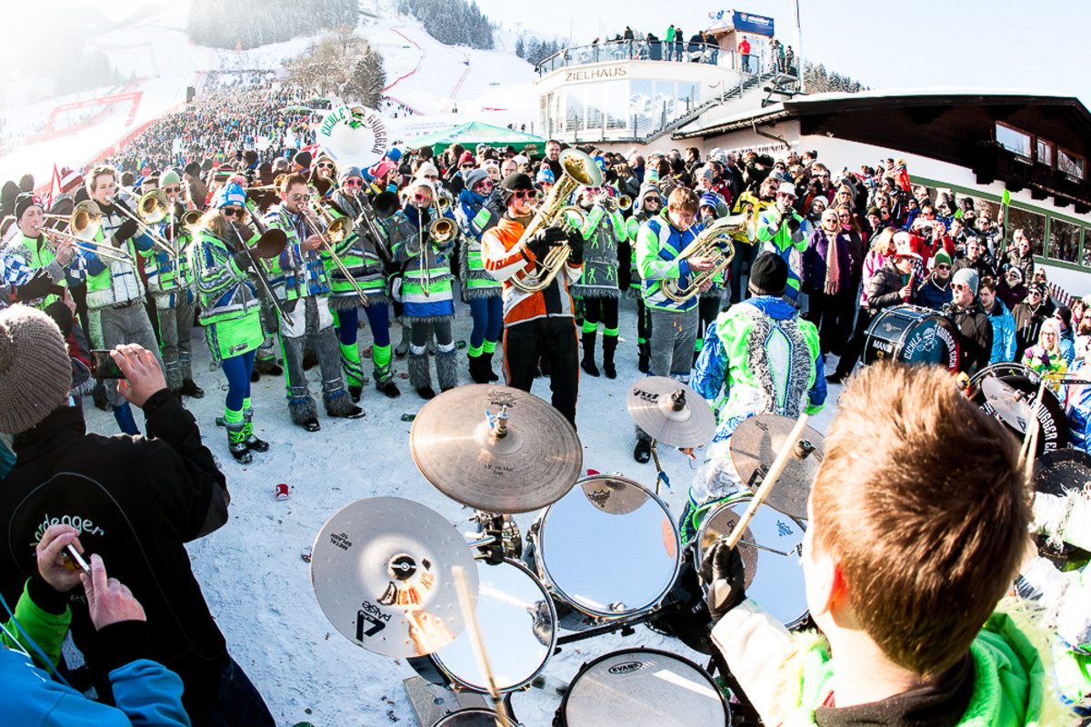 And the band plays on, at the Hahnenkamm finish line. PHOTO: David Reddick