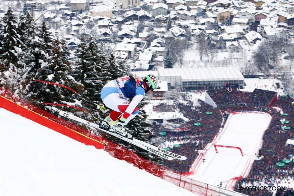 Skier jumps in race
