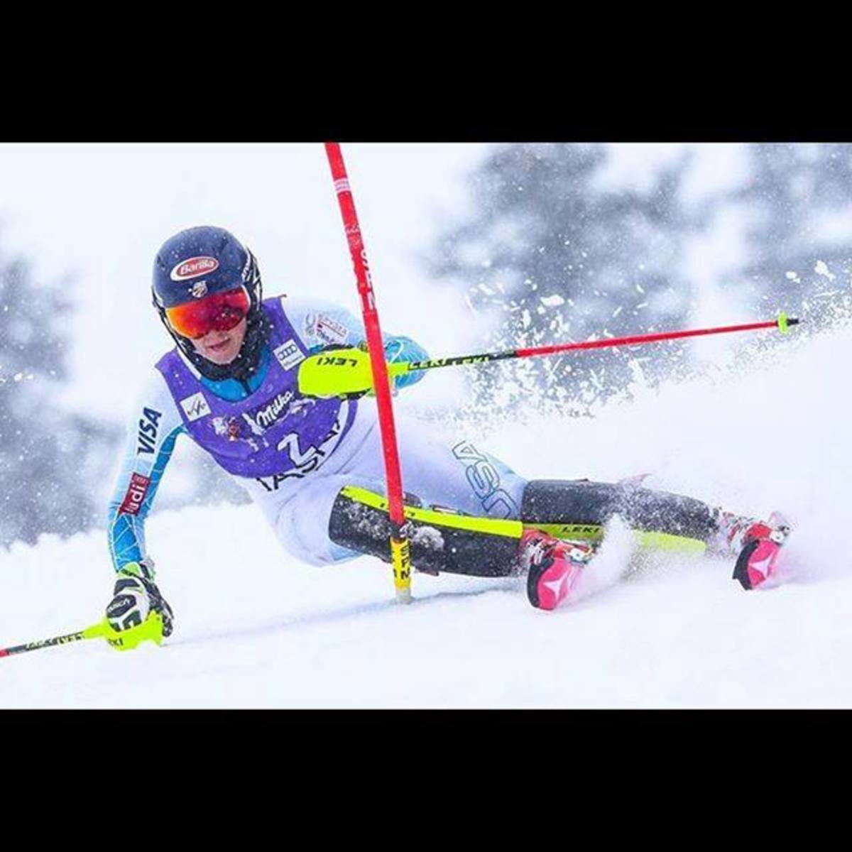 Ski racer Mikeala Shiffrin makes turn in World Cup race