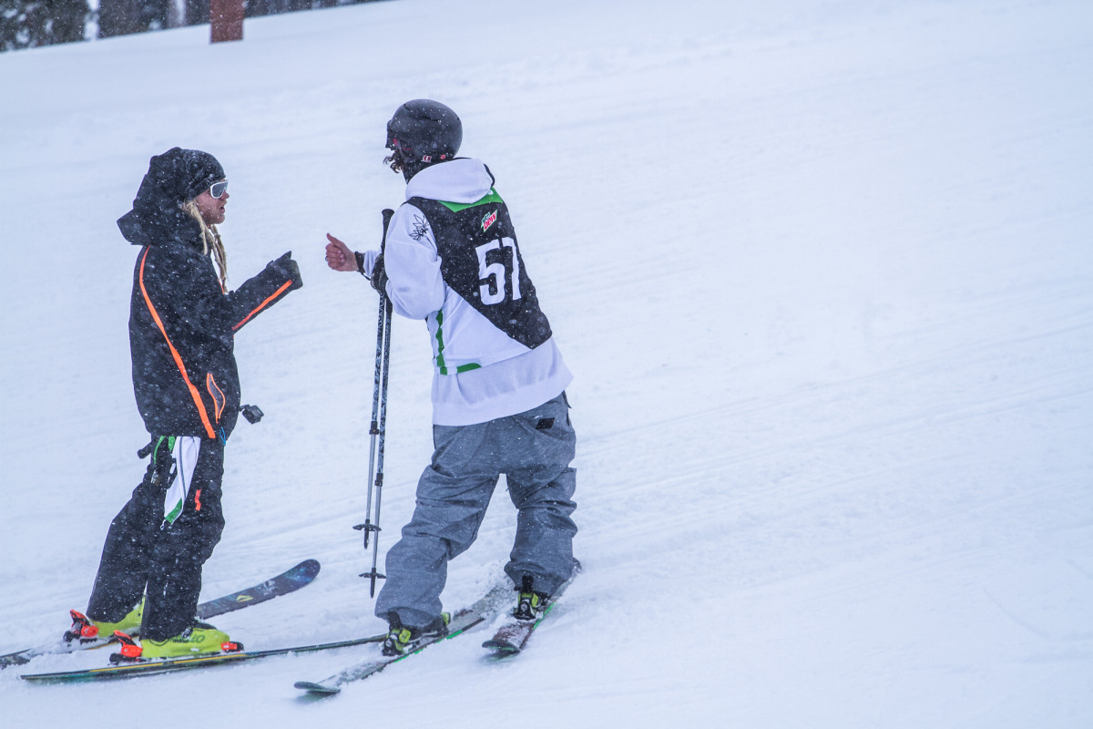 Armada team captain Tanner Hall gives some love to jib master Quinn Wolfermann.