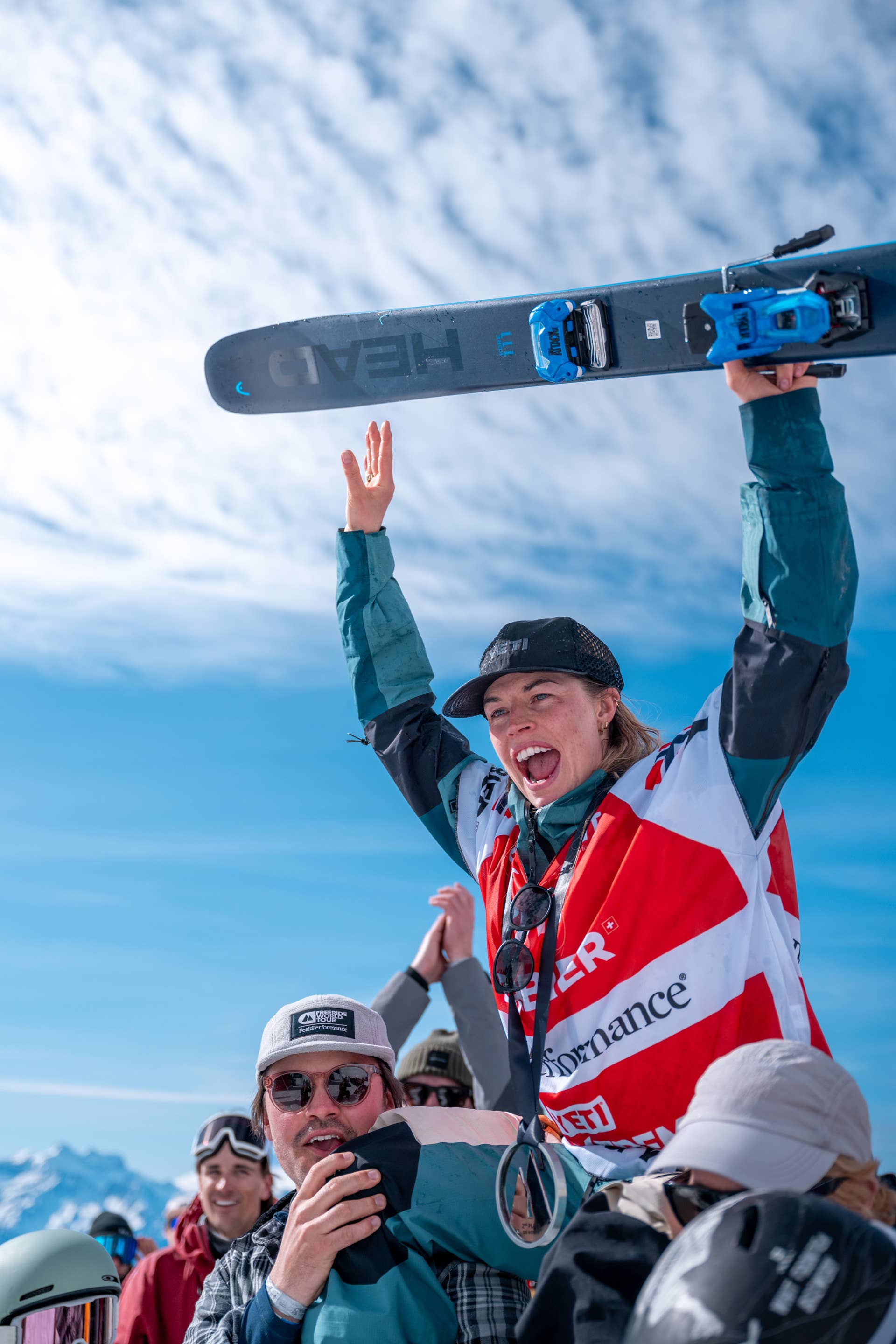 Hedwig Wessel celebrates winning on the Freeride World Tour.