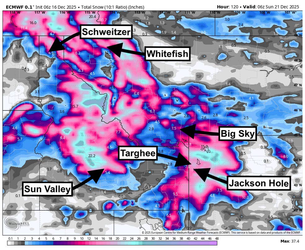 Ski Resort Snow Forecast Through December 22, 2025 - Powder