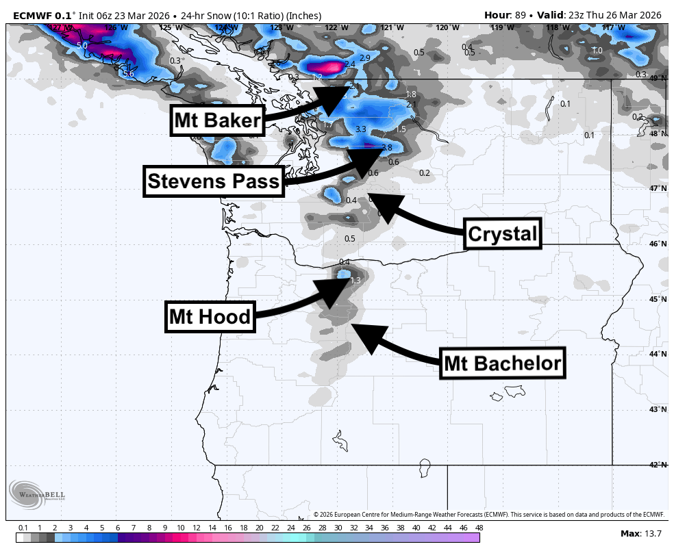 Pacific Northwest Ski Resort Forecast, March 24-26, 2026 - POWDER