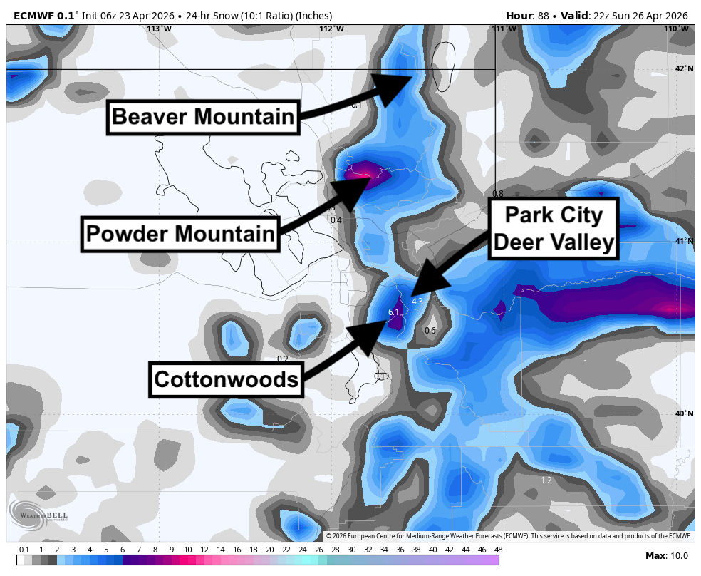 Utah Ski Resort Snow Forecast: April 23-28, 2026 - Powder