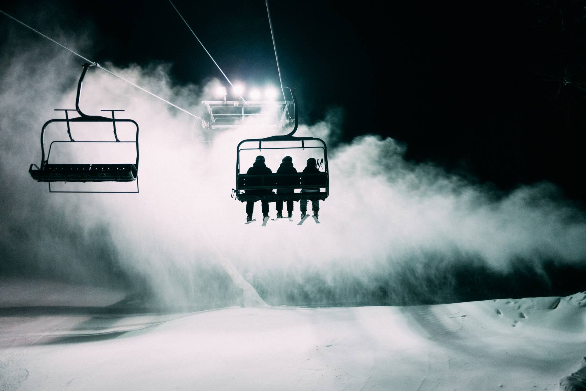 Night skiing with bright lights
