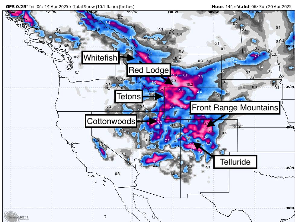 Winter's Return: A Foot of Snow Possible Out West This Week - Powder
