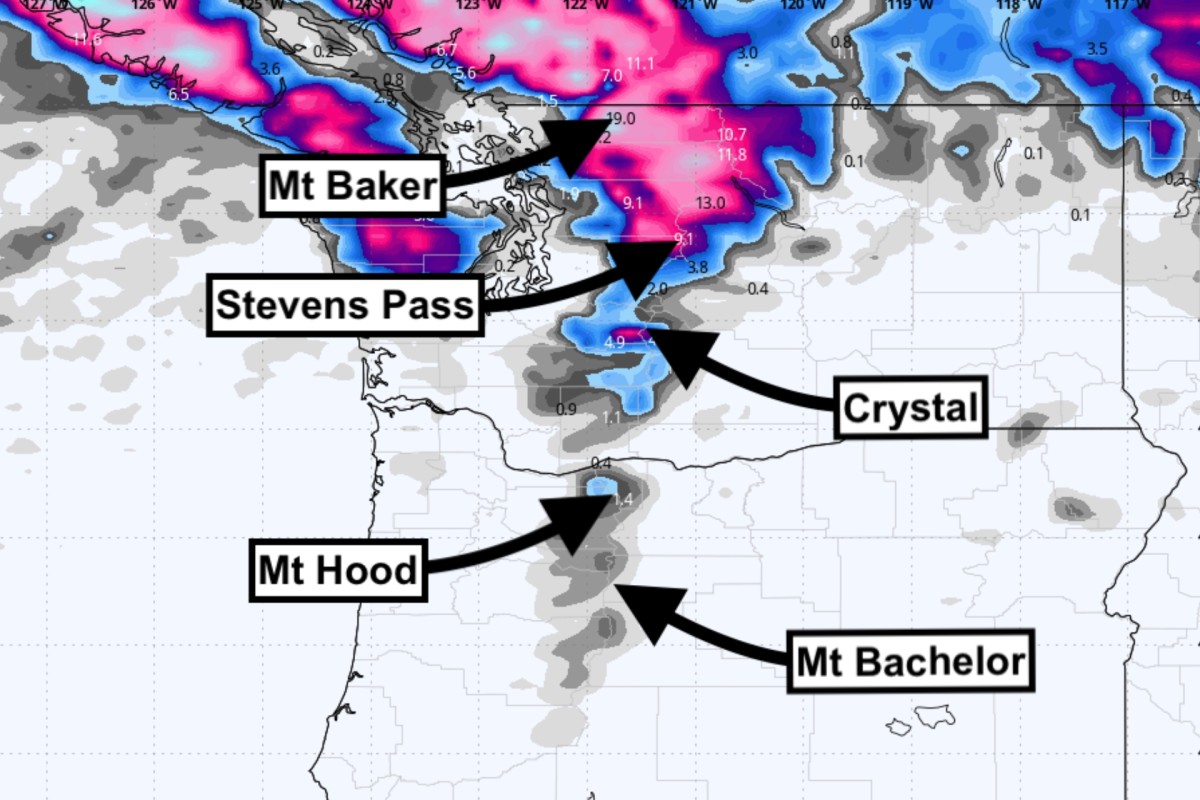 Two Feet of Snow Forecasted for Washington and Oregon Ski Resorts