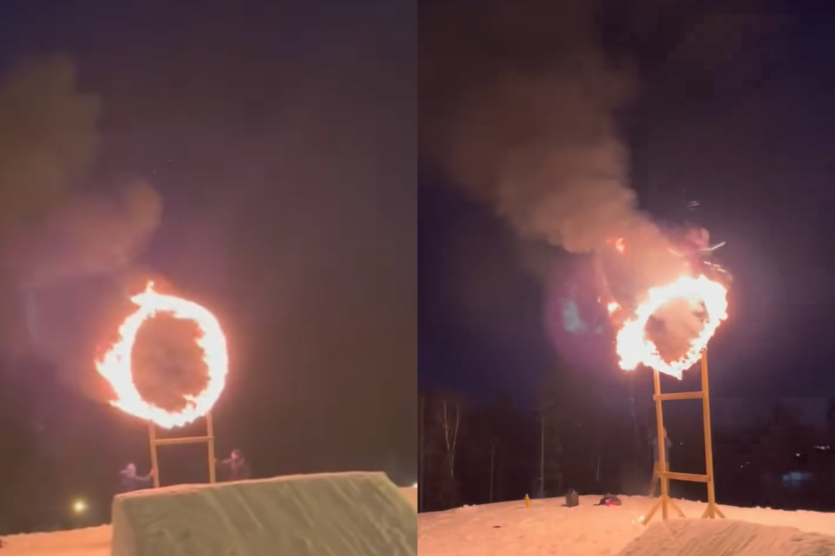 Stunt Gone Wrong: Skier Collides With Burning Ring of Fire (Video)