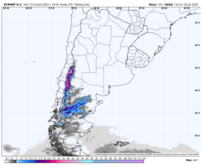 ECMWF snowfall forecast for Friday.