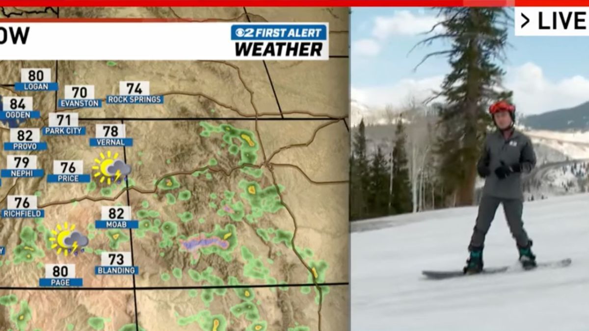 Watch Weatherman Wows With InDepth Forecast While Snowboarding On