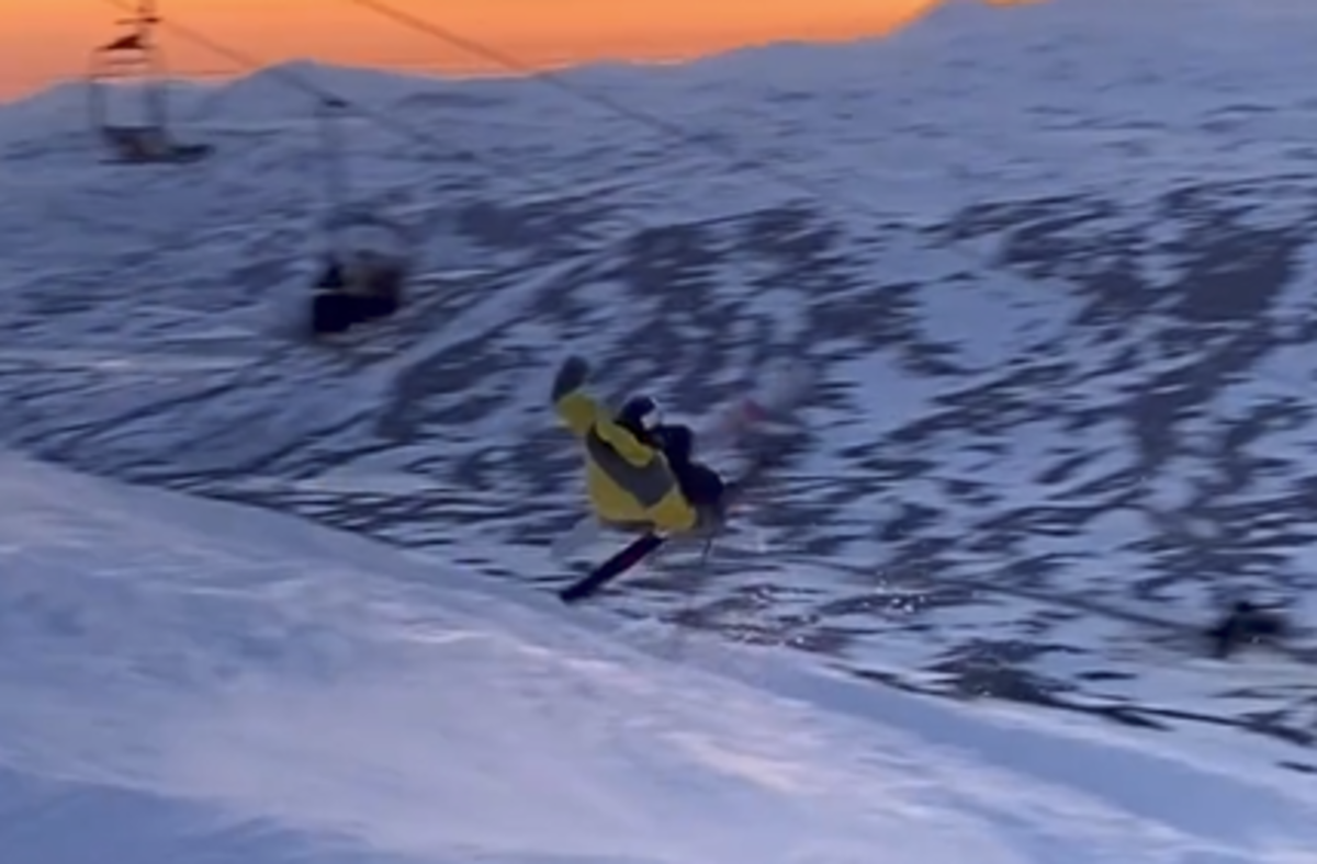 Look Skier Launches Off Jump Under The Beautiful Midnight Sun Powder