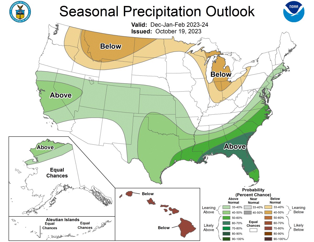 "Wetter South, Warmer North" NOAA Releases Its '23/'24 Winter Weather