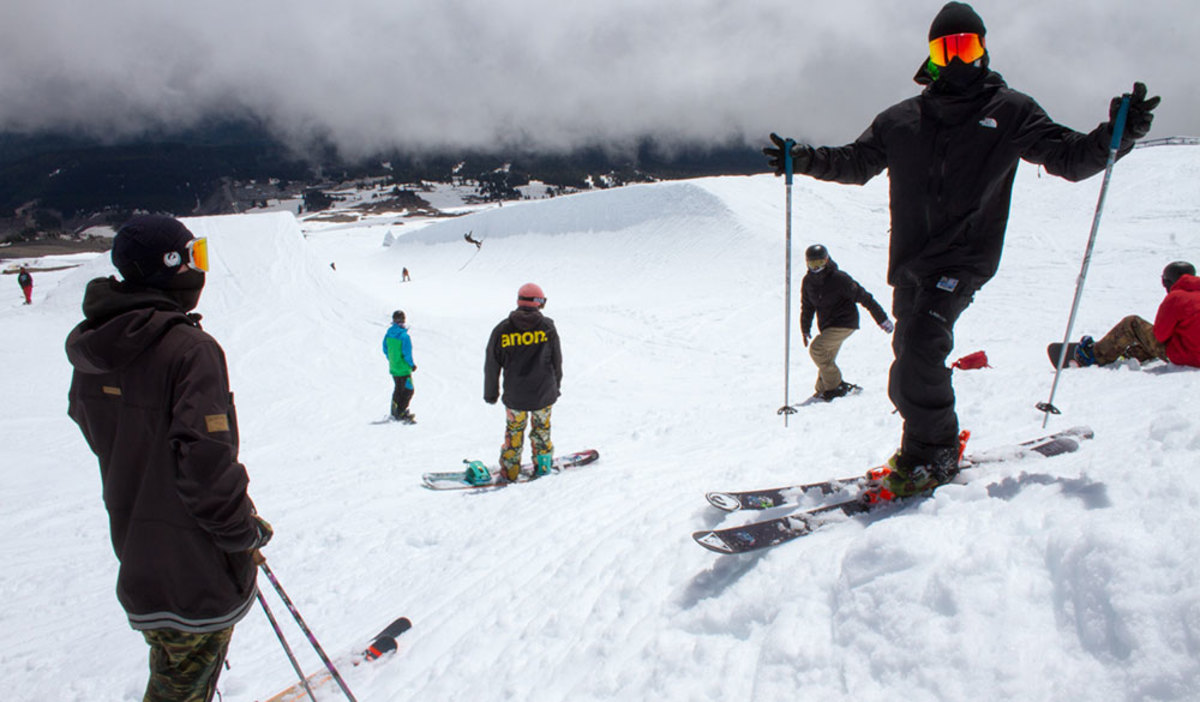 Lucas Wachs and Nicky Keefer are stoked they can ski the superpipe without fear of getting hit by the park rake. PHOTO: Ethan Stone