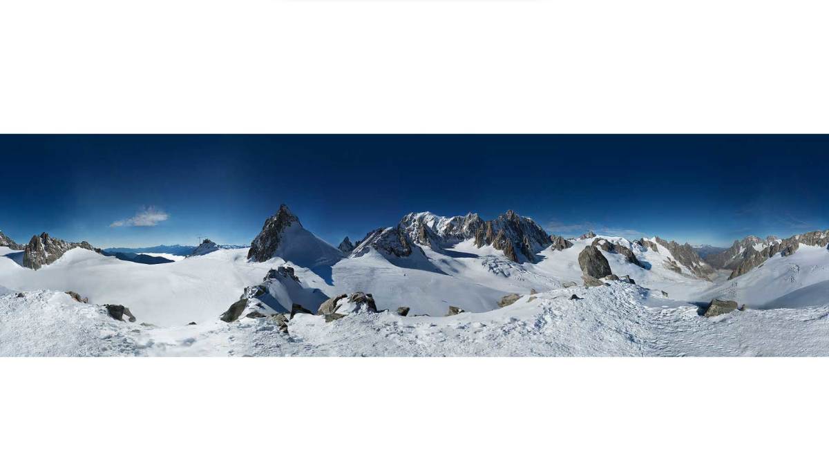 This photo doesn't do it justice. Click over to In2White.com to see the interactive panorama of Mont Blanc.