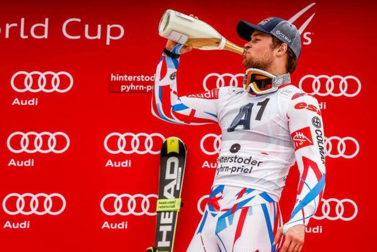 Frenchman Alexis Pinturault celebrates his three-peat victory. PHOTO: Courtesy of Pinturault