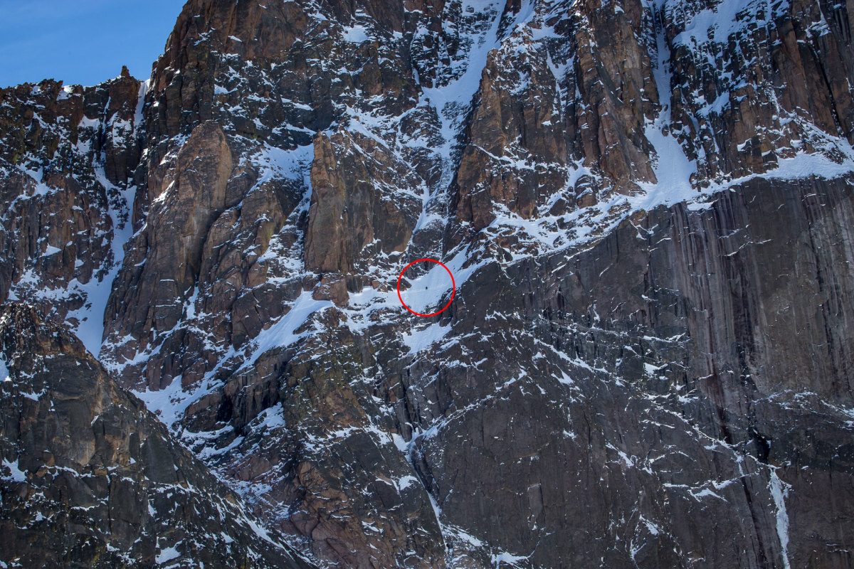 Bill Johnsmiller, a keystone member of SkiRMNP captured this image of Porzak traversing Longs Peak last spring. Johnsmiller tragically passed away this October. PHOTO: Bill Johnsmiller