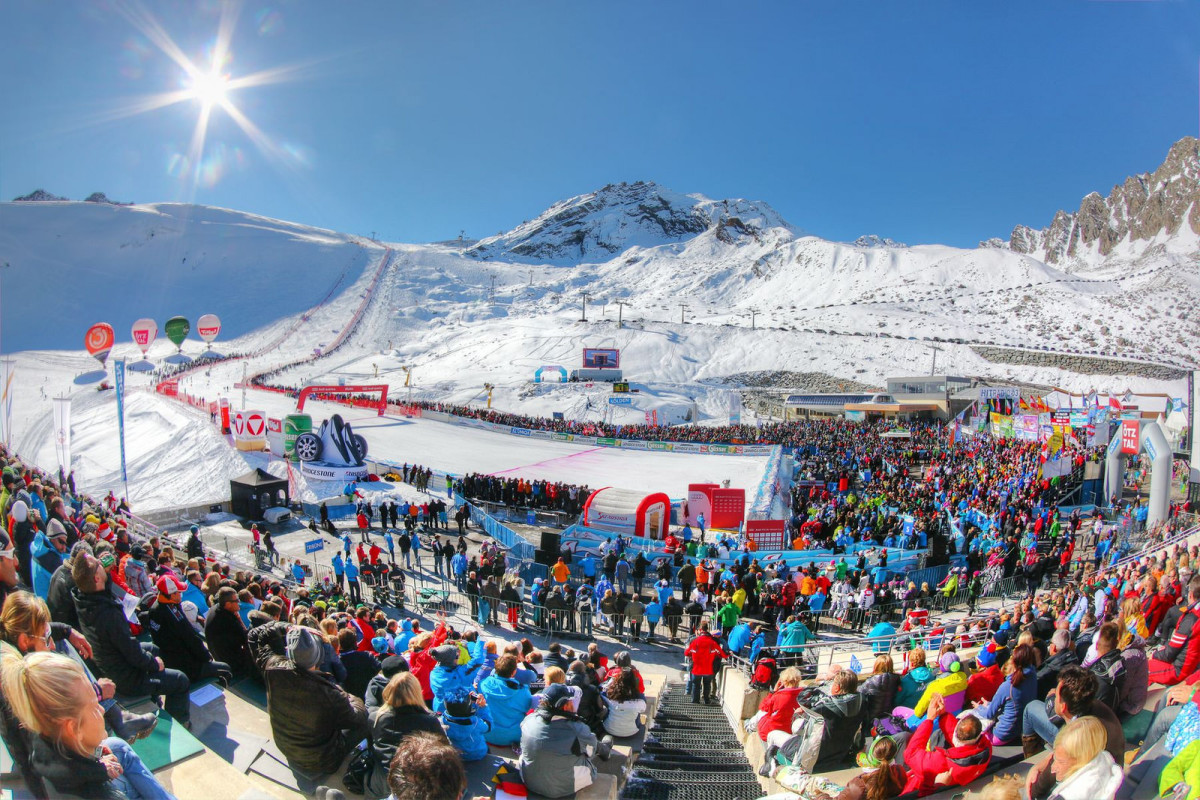 Austrian fans--among the most enthusiastic in Europe--line the GS course at Sölden.