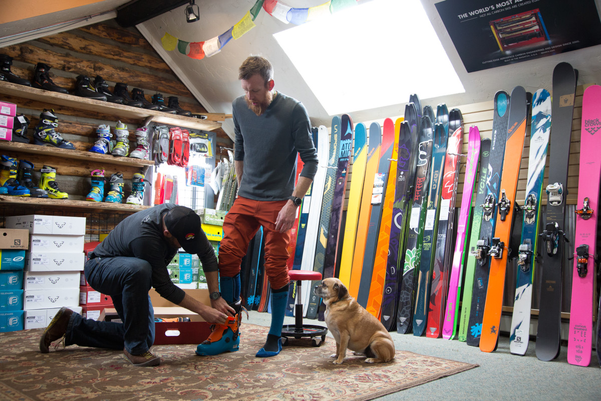 Two things you can't get online: A quality boot fit and a chill dog. PHOTO: Liam Doran